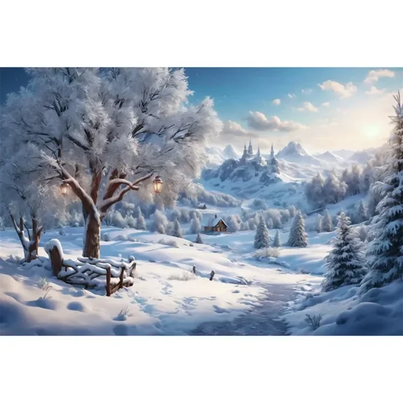 Winter Christmas Village Backdrop Home ration Photography Studio Background New Year Snow Town Mountain Back Drop