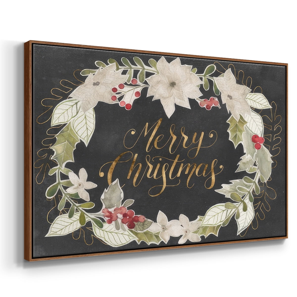 Gilded Christmas Collection A - Framed Gallery Wrapped Holiday Canvas - 25 x 37 - Rosewood Frame