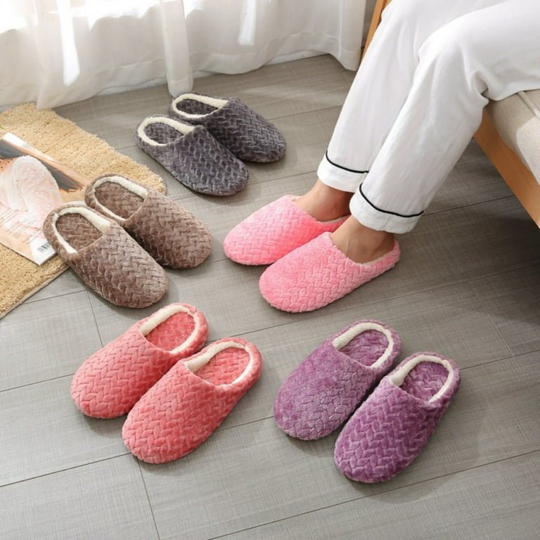 Ladies Slippers Slip On Womens Warm Bedroom Fleece House Winter Shoes Size Walmart
