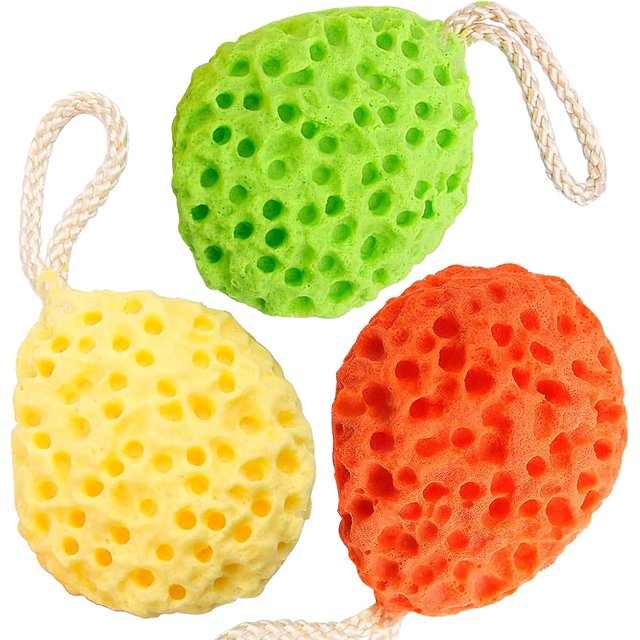 Paquete de 3 esponjas de baño naturales, esponja de ducha de lufa, esponja exfoliante para limpieza corporal, esponja corporal para hombres, mujeres y niños