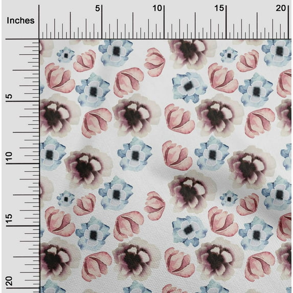 oneOone Cotton Silk White Fabric Flower Watercolor Quilting Supplies Print Sewing Fabric By The Yard 42 Inch Wide