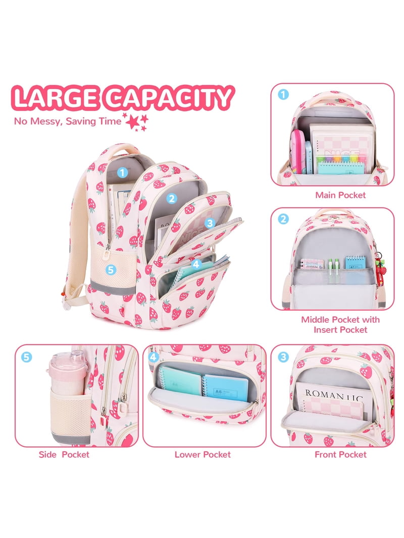 Soda Candy Kids Backpack Beige Strawberries Waterproof  display picture 1