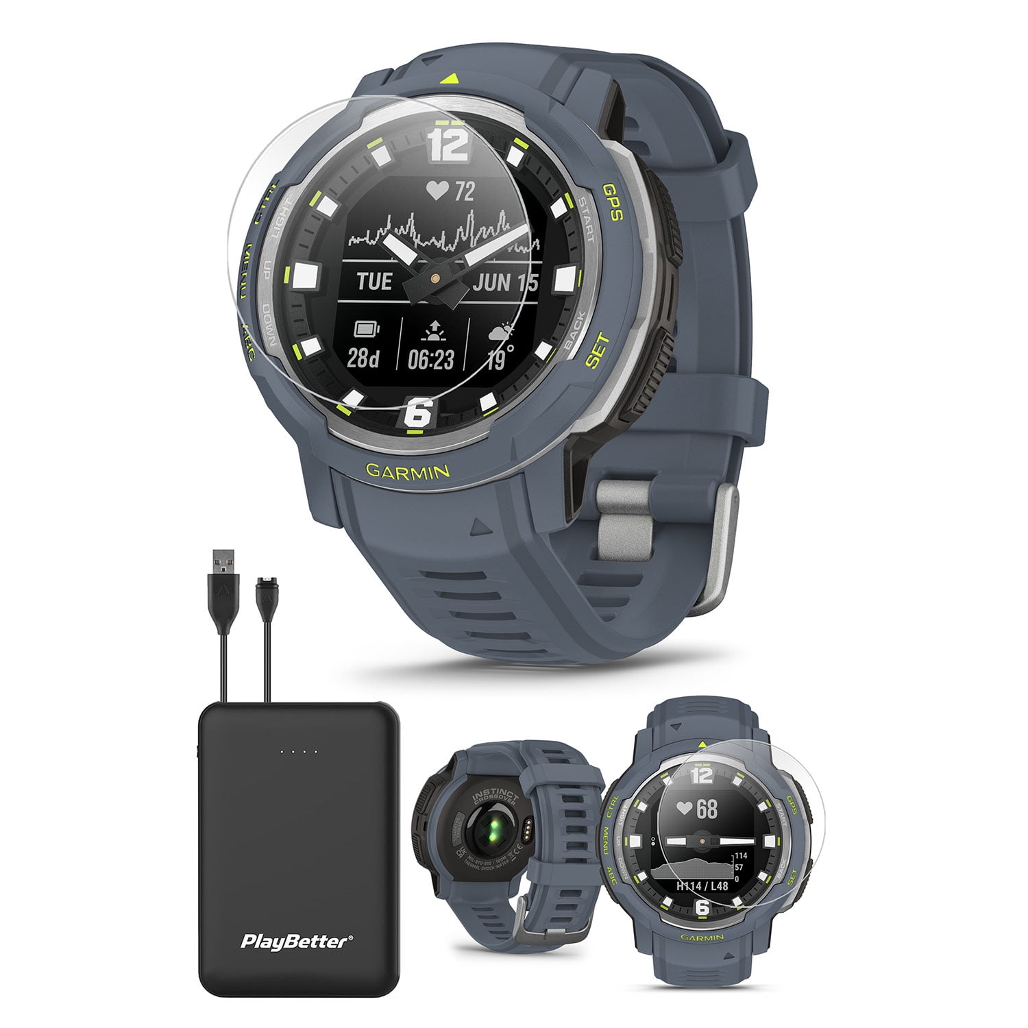 Garmin Instinct Crossover (Black) Rugged Hybrid GPS Smartwatch with  PlayBetter Portable Charger & HD Screen Protectors