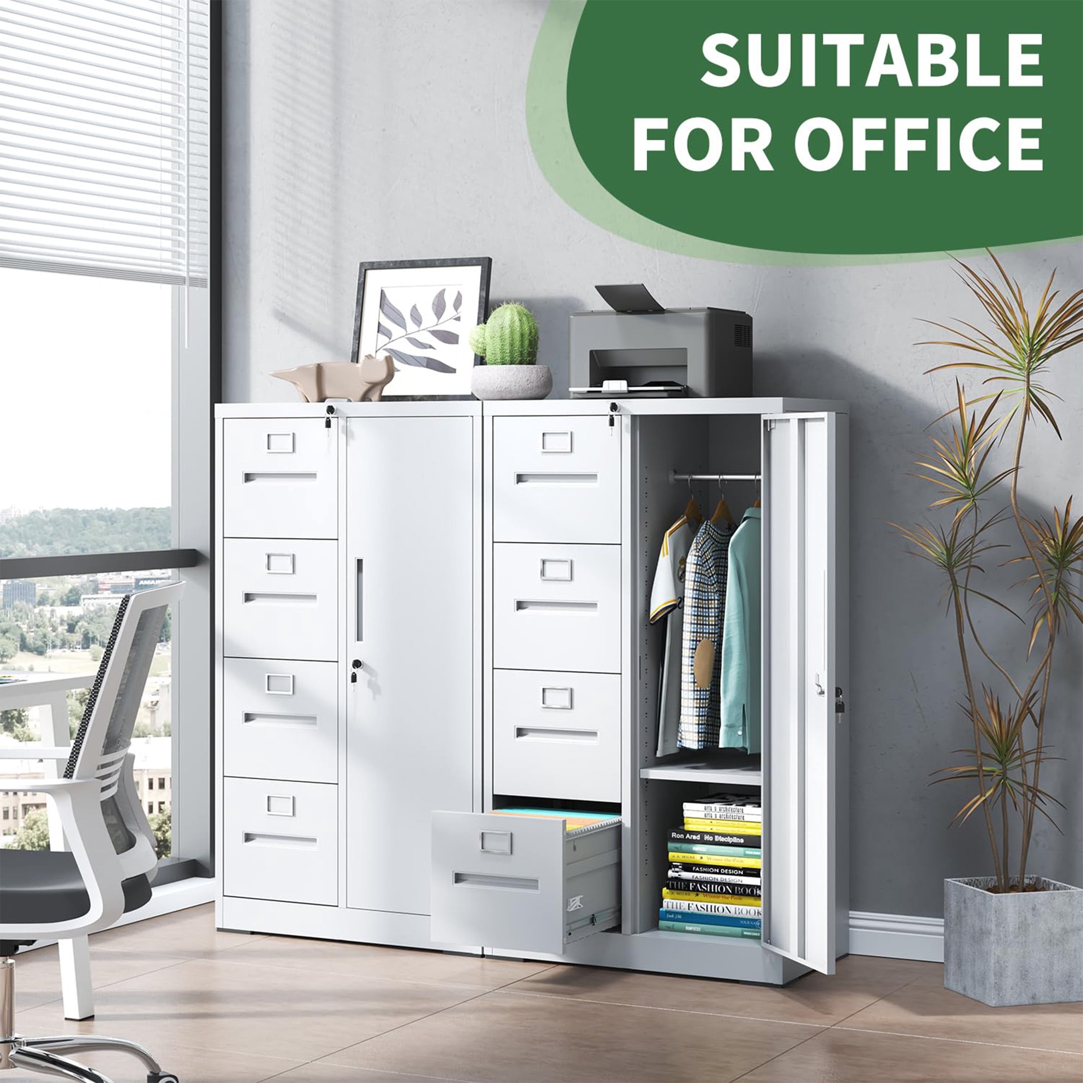 Innovation Works Lockable Metal File Cabinet with 4 Drawers & 1 Door, Storage Filing Cabinet for Home Office, A4 Legal/Letter Size, Assembly Required