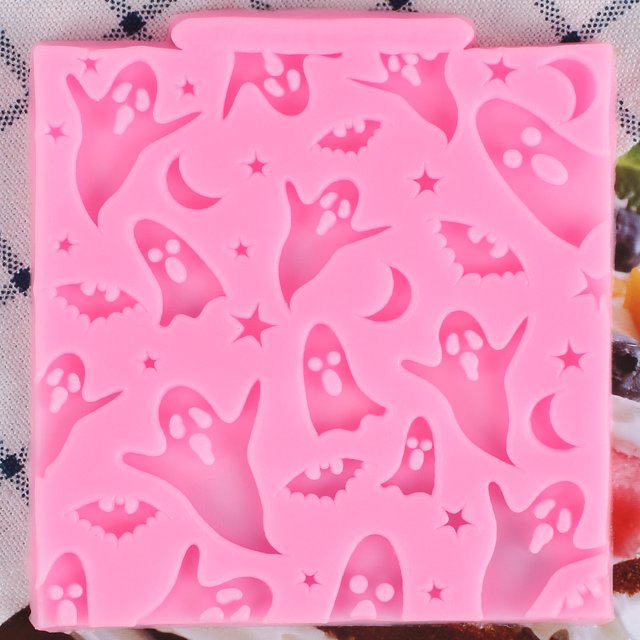 Halloween fantasmas murciélagos Luna estrella molde de silicona pastel borde Cupcake Fondant pastel caramelo arcilla Chocolate Gumpaste moldes