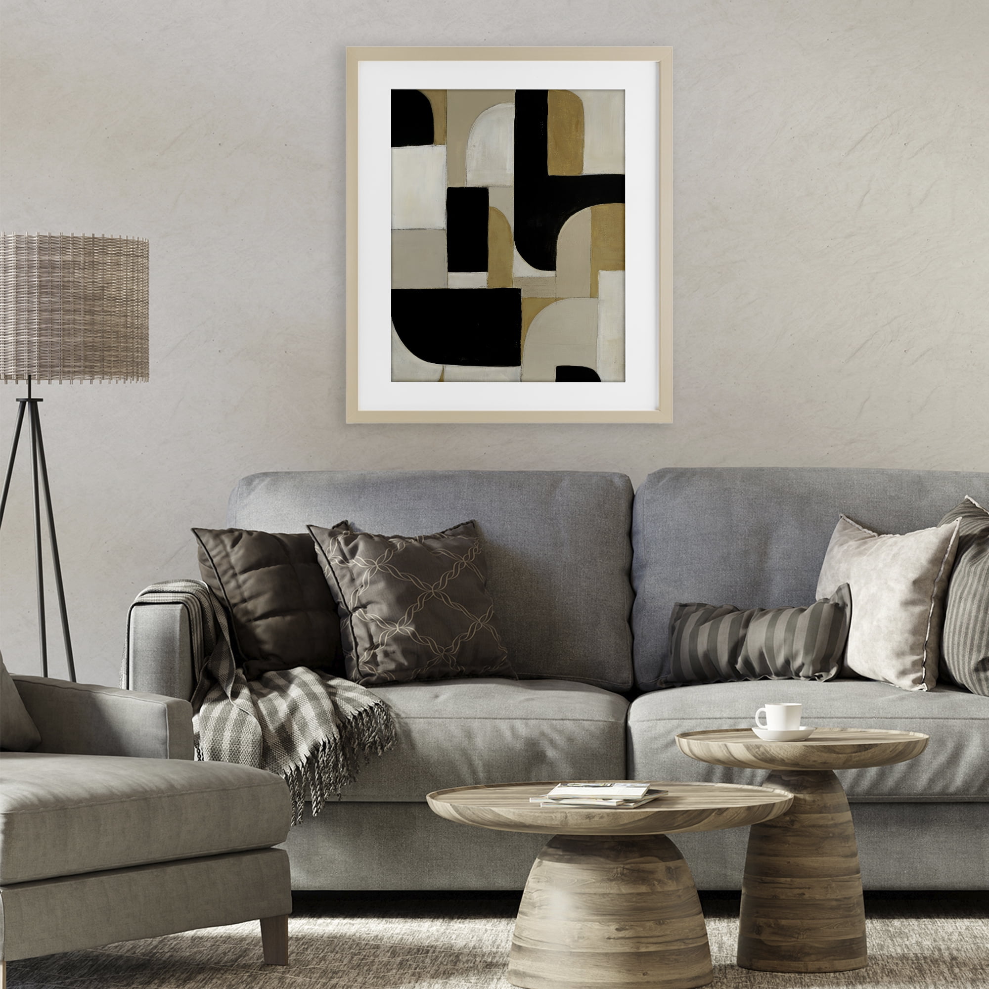 Stupell Industries Black & Neutral Shapes Birch Framed Print Under Glass, design by Kippi Leonard