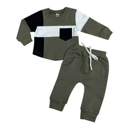 

Fsqjgq Boy Winter Outfits 2T Toddler Boys Winter Long Sleeve Patchwork Colour Tops Pants 2Pcs Outfits Clothes Set for Babys Clothes Short Set Boys Cotton Blend Green 100