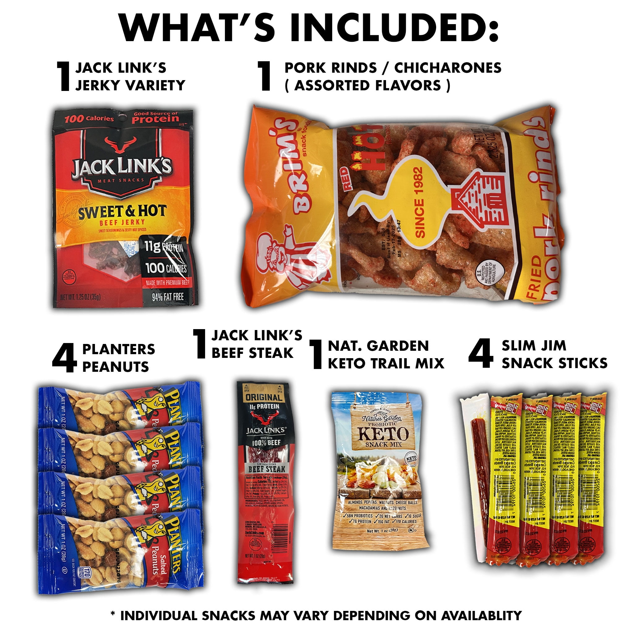 Fun Flavors Box- Snack Gift Box Valentines Variety Pack Gift Basket, 12 Snacks Beef Jerky, Mixed Nuts, Pork Rinds, Men Care Package