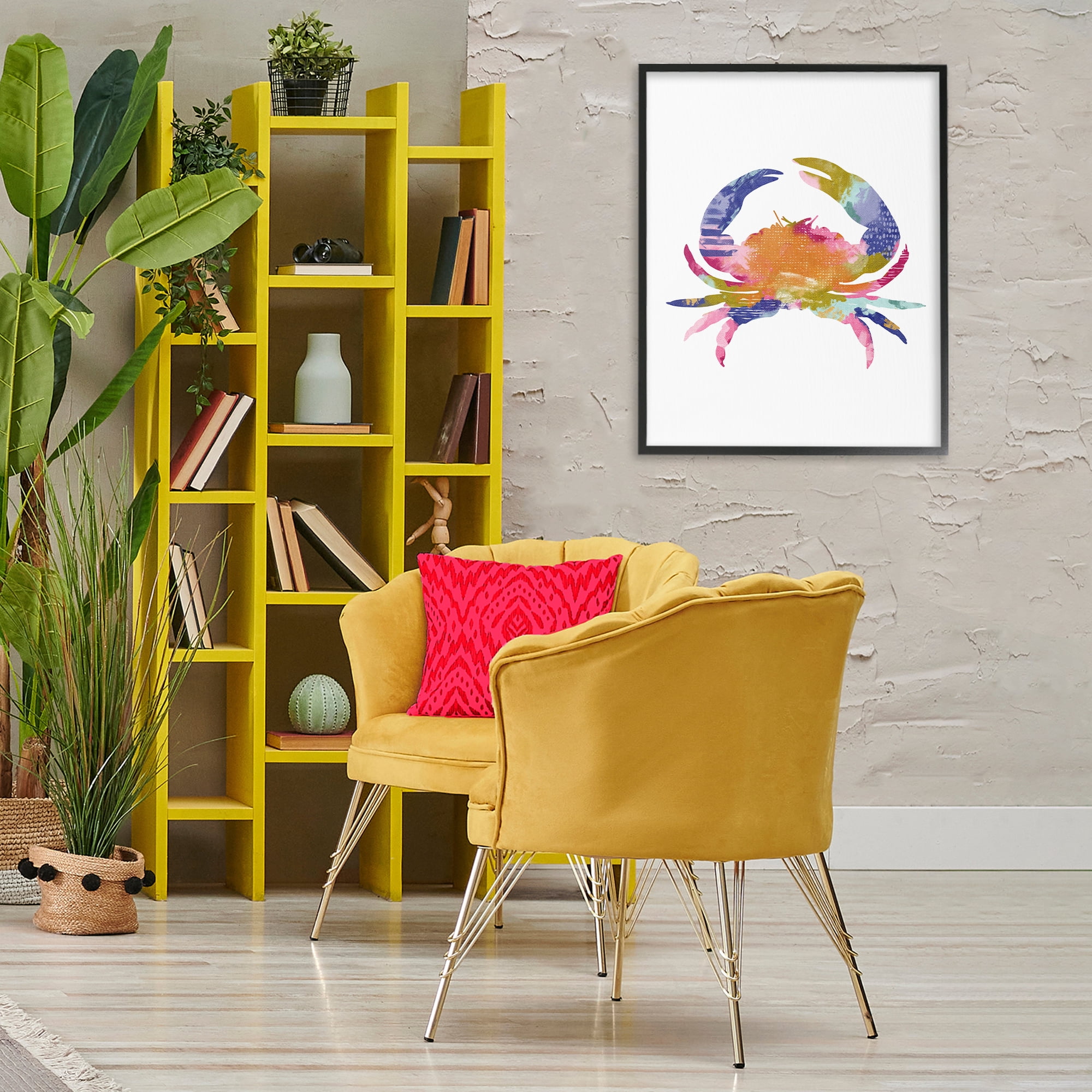 Stupell Industries Patterned Crab Impression Animals & Insects Painting Black Framed Art Print Wall Art, 24 x 30