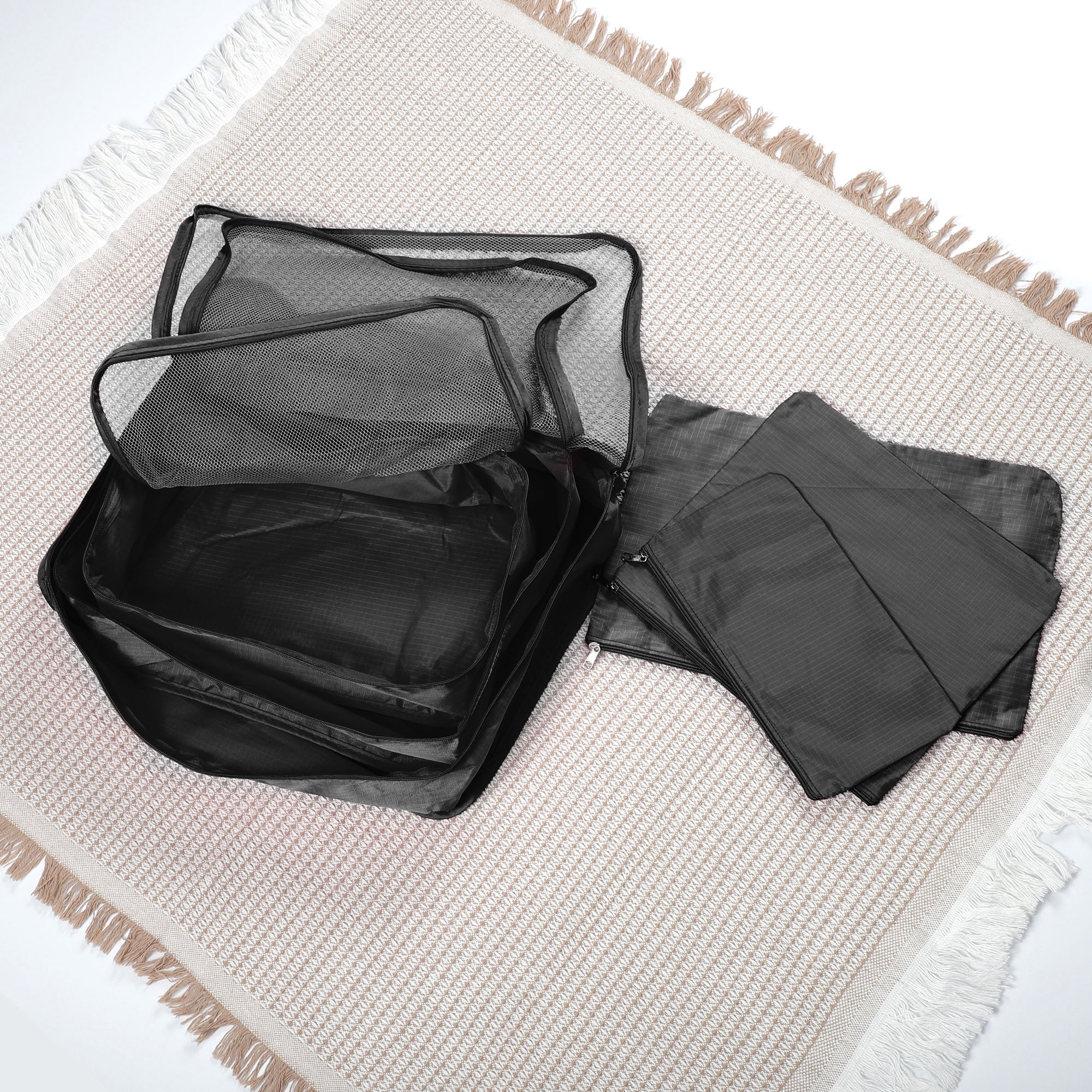 Unique Bargains 6Pcs Zipper Design Packing Cube Set for Luggage Black