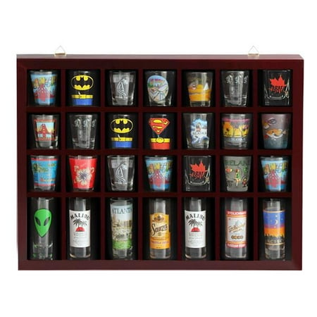 Shot Glass Display Case - Yaheetech 28 Shot Glass Display Case Wall Display Cabinet Case Holder Cabinet Rack Solid Wood No Door Mahogany