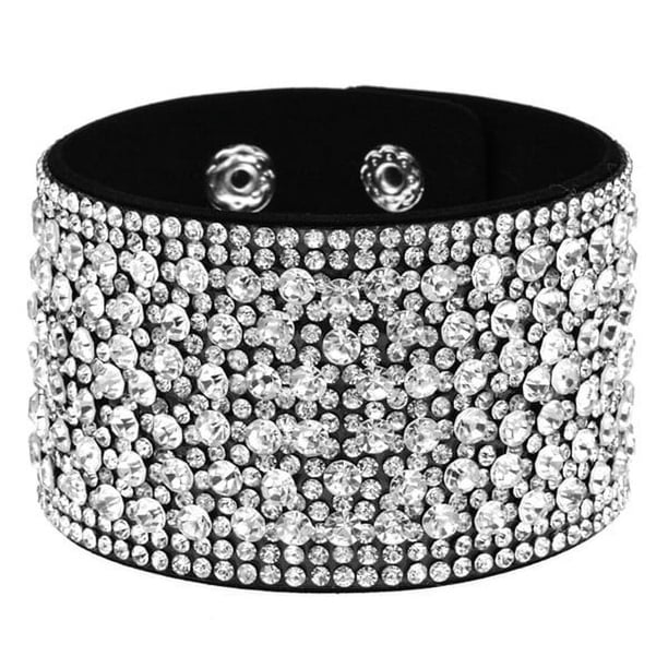 Nvzi Pulseras Pulseras de moda con diamantes de imitación Pulseras envolventes de cuero Pulseras para el día de San Valentín -Blanco