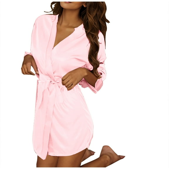 Tao Tao Women's Pure Short Silky Robes Bridesmaid Bride Party Satin Robes Sleepwear Pink Free Size