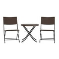 thumbnail image 2 of BizChair Three Piece Commercial Grade Foldable Bistro Set, Indoor/Outdoor PE Rattan Back, Seat and Table Top, Brown with Black Steel Frames, 2 of 14