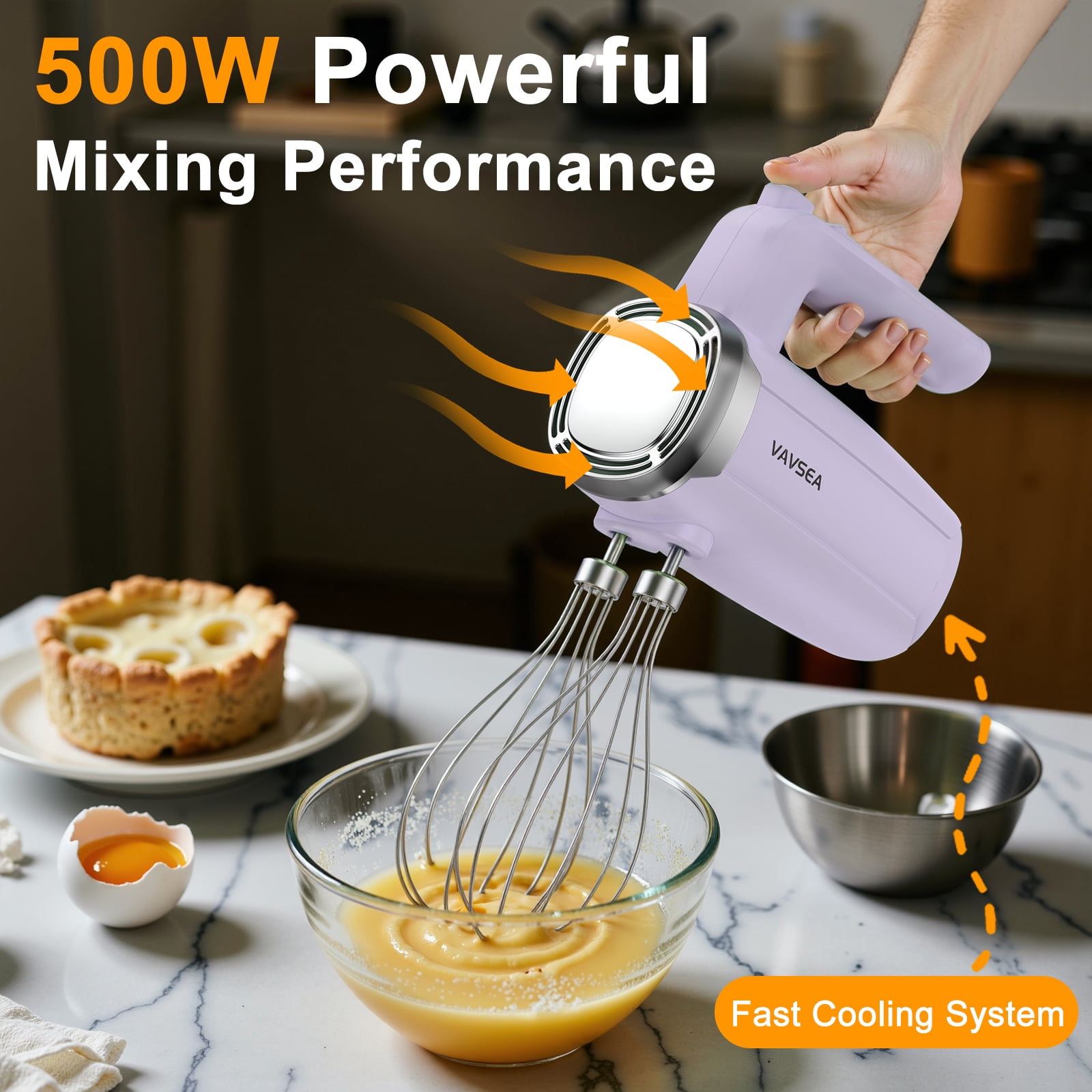 VAVSEA Electric Hand Mixer with 32 Attachments, Includes 2 Whisk, 2 Dough Hooks, 2 Beater, Cake Decorating, 500W Handheld Mixer for kitchen, Baking, Blending, Purple