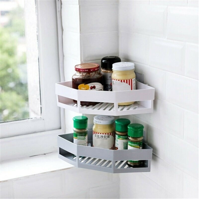 Bathroom Shelf Adhesive Storage Rack Corner Holder Shower Gel Shampoo Basket Hot 