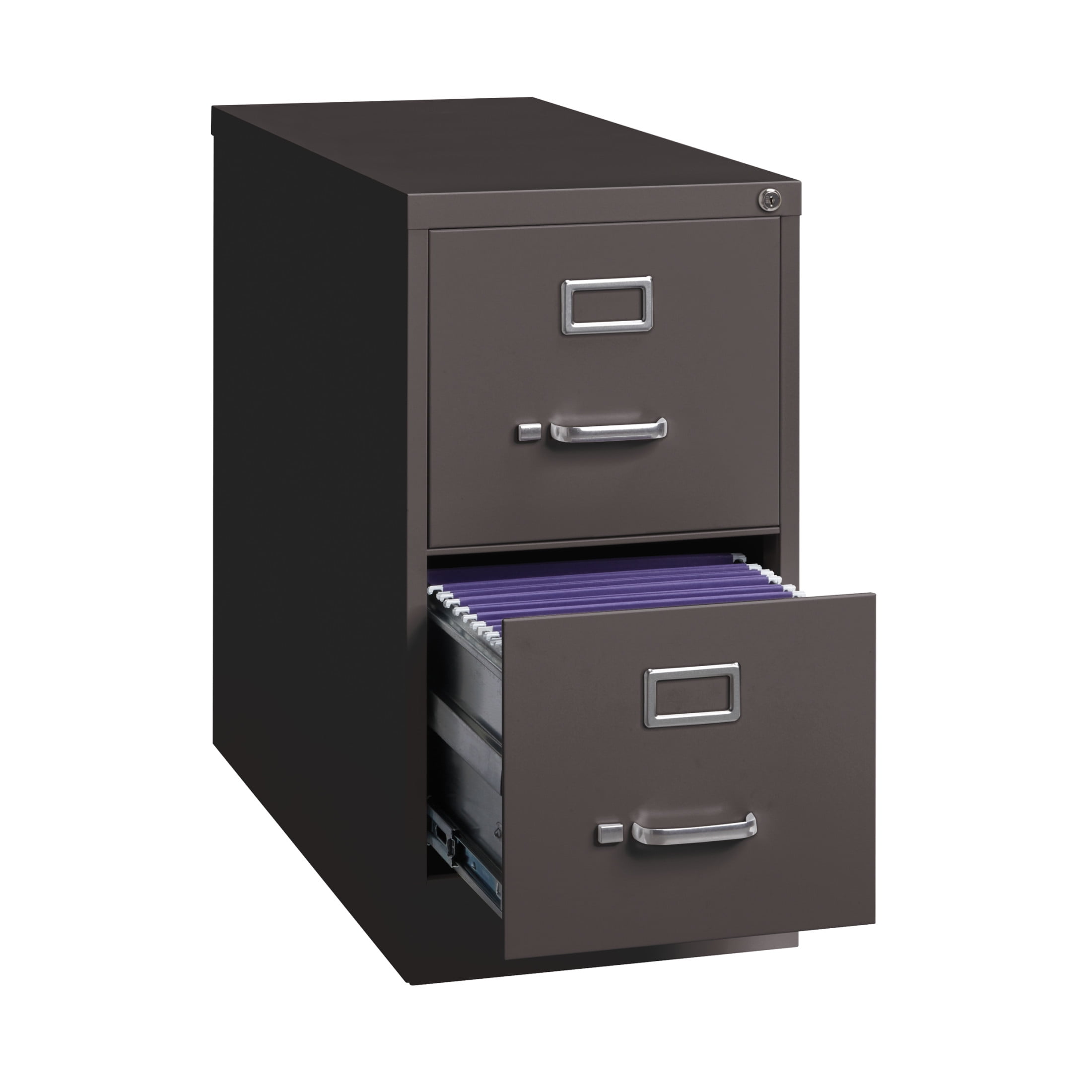 Hirsh 2 Drawer Letter Locking Metal Vertical File Cabinet, 26.5" Deep, Medium Tone Brown