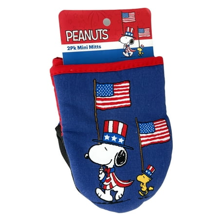 

Peanuts Worldwide Cotton Oven Mitt Mini Pot Gripper Pot Holder Oven Mitt with Silicone Grip Set of 2 (Patriotic Parade Snoopy and Woodstock)