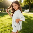 thumbnail image 6 of YunPes Toddler Baby Girls Summer Outfits Solid Oversized Side Split Short Sleeve Crewneck T-Shirt and Biker Shorts 2 Piece Set, 6 of 6