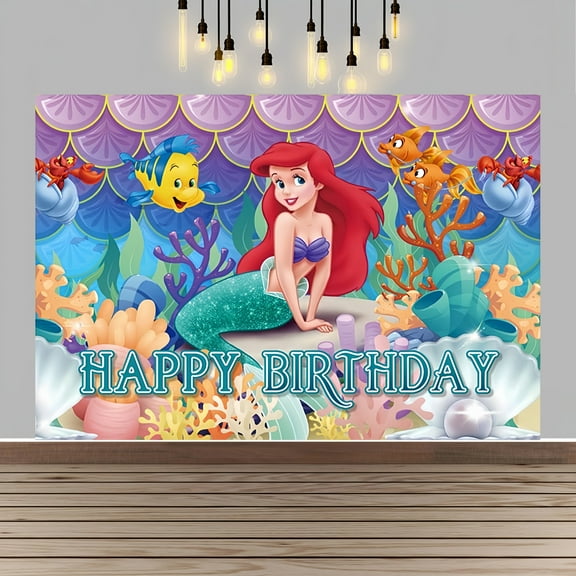 Mermaid Happy Birthday Anime Cartoon Theme Backdrops Banner Birthday Party Decor Supplies(5x3ft)