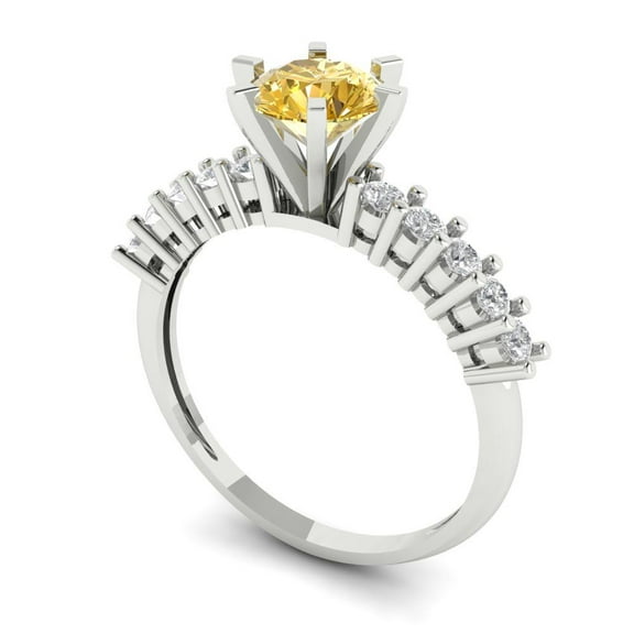 1.05ct round cut yellow natural citrine 18k white gold Bridal Wedding Engagement Promise Anniversary Ring for Women size 3.75