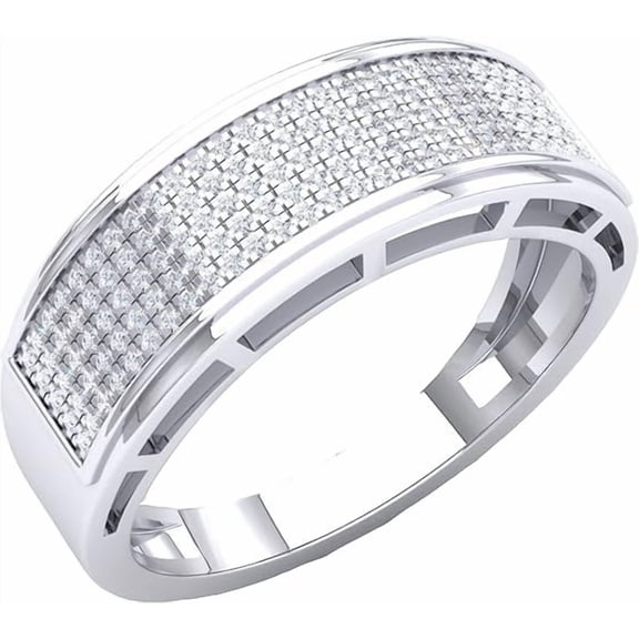 Dazzlingdaimonds Jewels 3.00 Ct Round Cut White Diamond Engagement Wedding Thanksgiving Christmas Rectangular Grooves Band Ring 14K White Gold Plated 925 Sterling Silver For Men's -7