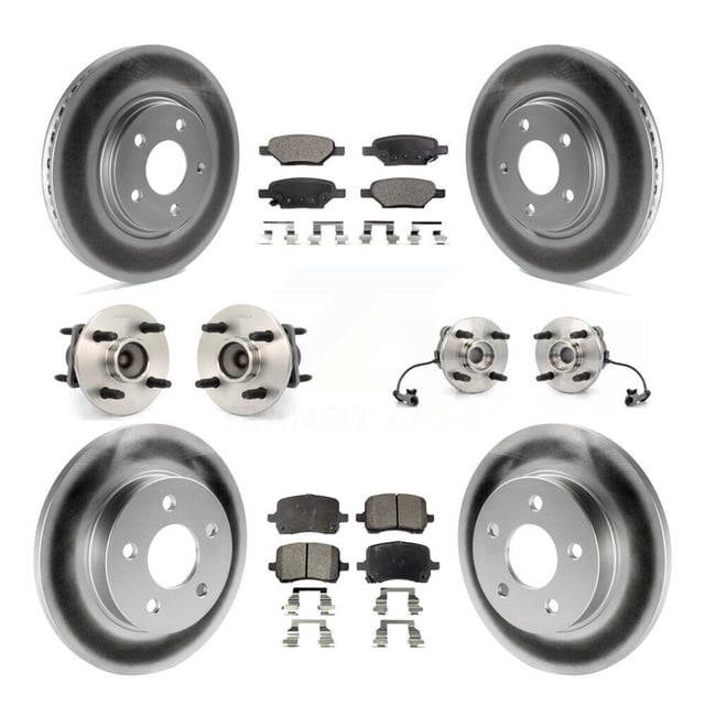 Transit Auto Front Rear Hub Bearing Assembly Coated Disc Brake Rotor and Ceramic Pads Kit (10Pc) for Car 2004-2007 Saturn Ion Supercharged with 4-Wheel ABS with 4 Lug Wheels Left Right Side KBB-112568