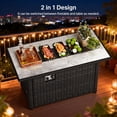 thumbnail image 5 of 45" Propane Fire Pit Table, 50,000 BTU Outdoor Gas Fireplace with Lid, Lava Rocks & Glass Beads, 2-in-1 Wicker Patio Heater & Coffee Table for Backyard Gatherings, Black, 5 of 7