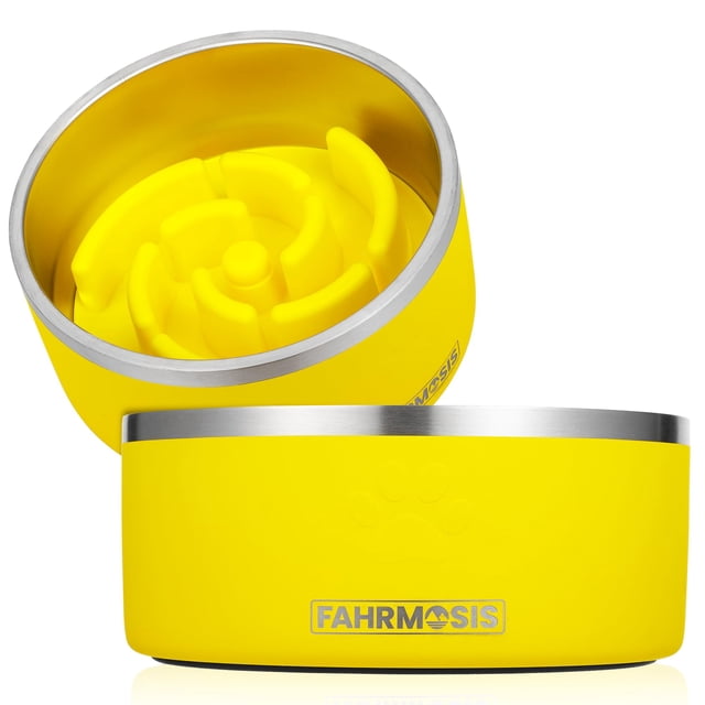 Fahrmosis Cuenco Para Perros De 64 Onzas Con Inserto De Alimentador Lento, Cuenco De Agua Para Mascotas De Acero Inoxidable Para Razas Medianas Y Grandes, Base De Goma Antideslizante Y Alimentador De