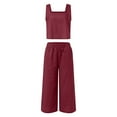 thumbnail image 4 of CILENON Athletic Sets for Women Women's 2 Piece Outfits Square Neck Linen Tank Crop Top Wide Leg Pants Matching Set Tracksuit Jogging Suit Sets for Women Sport Clothes for Women (Red,M), 4 of 5