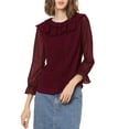 thumbnail image 6 of INSPIRE CHIC Women's Ruffle Neck Polka Dots Sheer Chiffon Blouse M Burgundy, 6 of 8