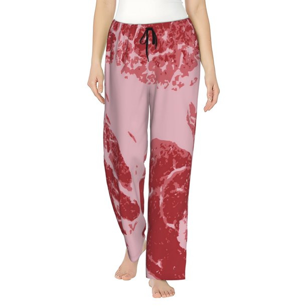 Fotbe Striped Meat Pantalones de Pijama para Mujer, Pantalones de Dormir, Pantalones Pj con Cordón y Bolsillos-Small