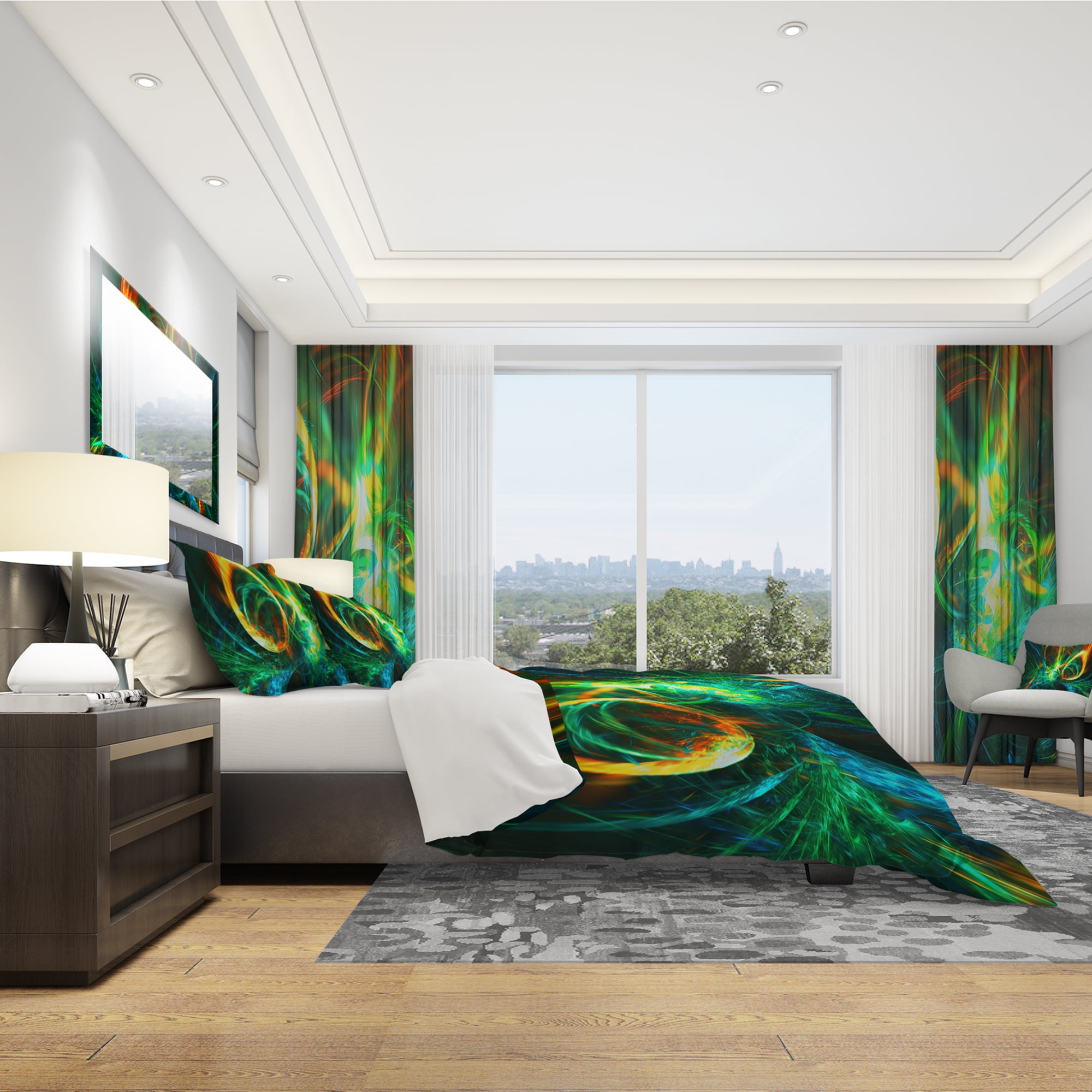 Designart 'Fire Green Abstract' Modern & Contemporary Duvet Cover Set