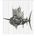 thumbnail image 3 of Steampunk Shower Curtain, Mechanical Animal Photo of Steampunk Style Sailfish Designed with Wheels, Fabric Bathroom Set with Hooks, 69W X 70L Inches, Grey and White, by Ambesonne, 3 of 3