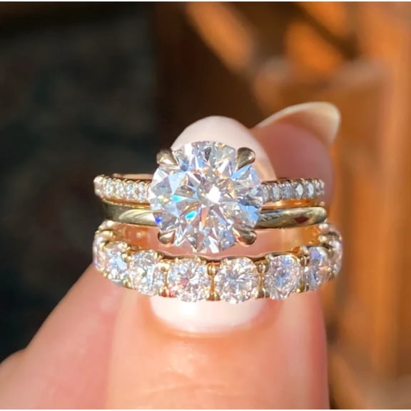 Lakshya Jewel LLC 14K Yellow Gold Finish Engagement Set Round Cut CZ Bridal Ring Set