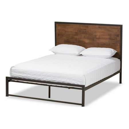 Black Wood Beds Baxton Studio Santa Rustic Industrial Black Finished Metal Coco Brown Wood Platform Bed, Multiple Colors ()