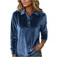 thumbnail image 2 of Tdoqot Womens Velvet Polo Shirts Dressy Casual- Long Sleeve Soft Elegant Spring Business Tops Blue Size S, 2 of 8