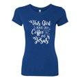 thumbnail image 2 of Wild Bobby This Girl Runs On Coffee And Jesus Inspirational/Christian Women Slim Fit Junior Tee, Royal, Medium, 2 of 5