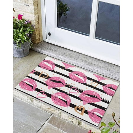 

Valentines Doormat Indoor Door Mat Valentines Day Romantic Kiss and Love Stripe Doormats Entrance Absorbent Front Door Entry Mats Floor Mats for Couple s Bedroomch 24x16 Inch