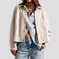 thumbnail image 2 of vdgthytj Jackets for Women Snap Button Lapel Collar Long Sleeve Cropped Fashion Fall Casual Outerwear with Chest Pockets(X-Large,White), 2 of 9