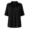 thumbnail image 4 of Womens Summer Tops Waffle Knit Short Sleeve Button Collar Golf Shirts Casual Dressy Trendy Flowy Blouse Women Soft Lightweight Shirts Daily Travel Office Outfits, Black L, 4 of 4