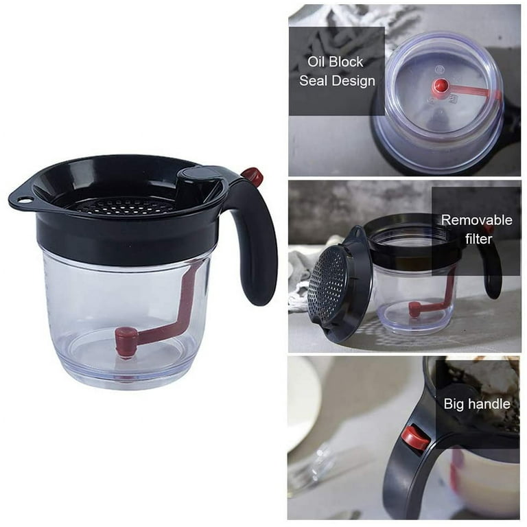 Oil Separator | 4-Cup Oil Fat Separator | Fat Separator with Strainer | Gravy Separator, Measuring Cup with Bottom Drain, Degreasing Cup