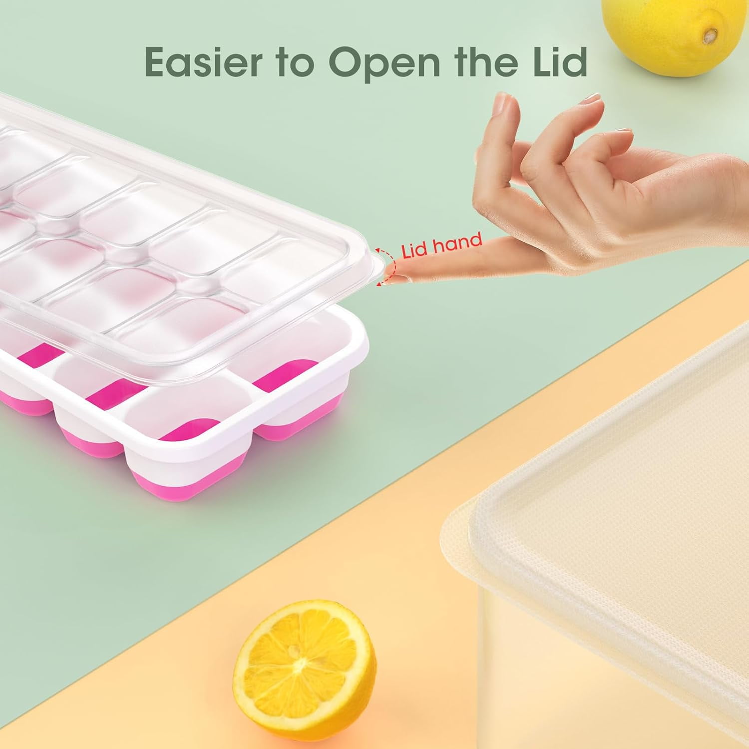 Senya Ice Cube Tray with Lid and Bin, 4 Pack Stackable Ice Tray with Storage Ice Bucket Kits, Ice Scoop