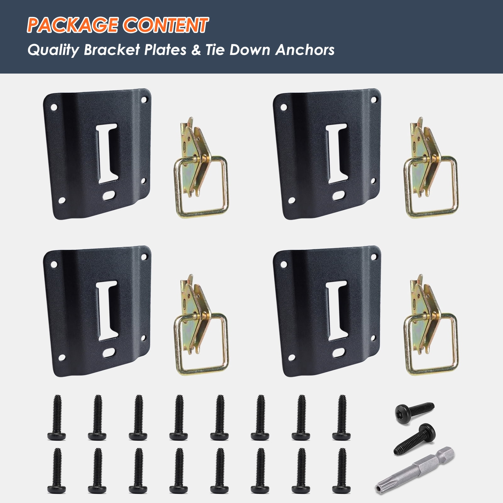 4 Pack Truck Bed Tie Down Anchor Boxlink E Port Bracket Plates & E-Track D Rings Compatible with Ford Raptor 2015-2024 F150 / F250 / F350 Super Duty, Fit for Other E Track Accessories
