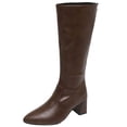 thumbnail image 2 of Viluyesy Womens Knee High Boots Block Heel Side Zipper Faux Leather Pointed Toe Comfortable Walking Boots Brown Size 6, 2 of 8