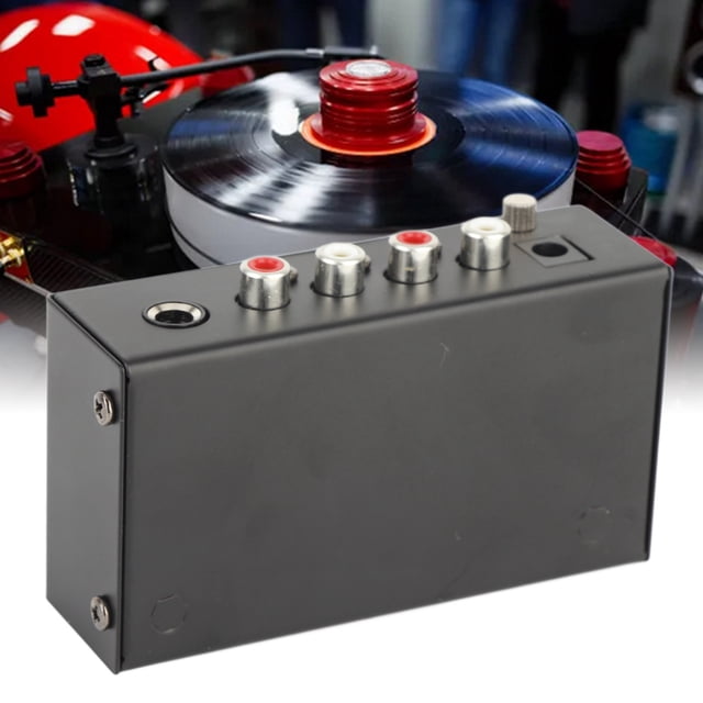 Stereo Phonograph Preamplifier, 2 Inputs 2 Outputs Independent Volume Control Phono Preamp Ultra Low Noise RIAA Equalization Iron Shell Turntable Preamp
