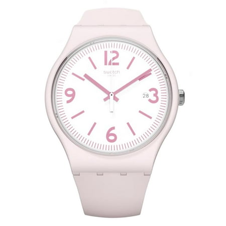 Swatch Unisex English Rose 41mm Pink Silicone Band Plastic Case Swiss Quartz White Dial Watch SUOP400