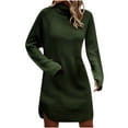 thumbnail image 4 of High Neck Sweater Dress for Women Fall Winter Casual Knit Loose Turtleneck Long Sleeve Dress Curved Hem Sweaters (Medium, Green), 4 of 6