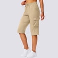 thumbnail image 6 of Long Shorts for Women Petite Lightweight Quick Dry Hiking Cargo Shorts with Pockets Summer Drawstring Bermuda Short Khaki M, 6 of 8