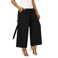 thumbnail image 5 of Karymi Workout Shorts Women Elastic High Waist Cargo Capri Pants, Wide Leg Cropped Trousers with Ribbon Detail and Pockets, Casual Solid Culotte Pants Women's Pants, 5 of 7